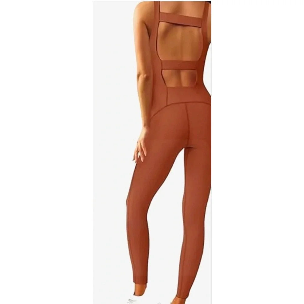 FREE PEOPLE FP MOVEMENT SEQUOIA BROWN NEVER BETTER ONE PIECE JUMPSUIT SZ S